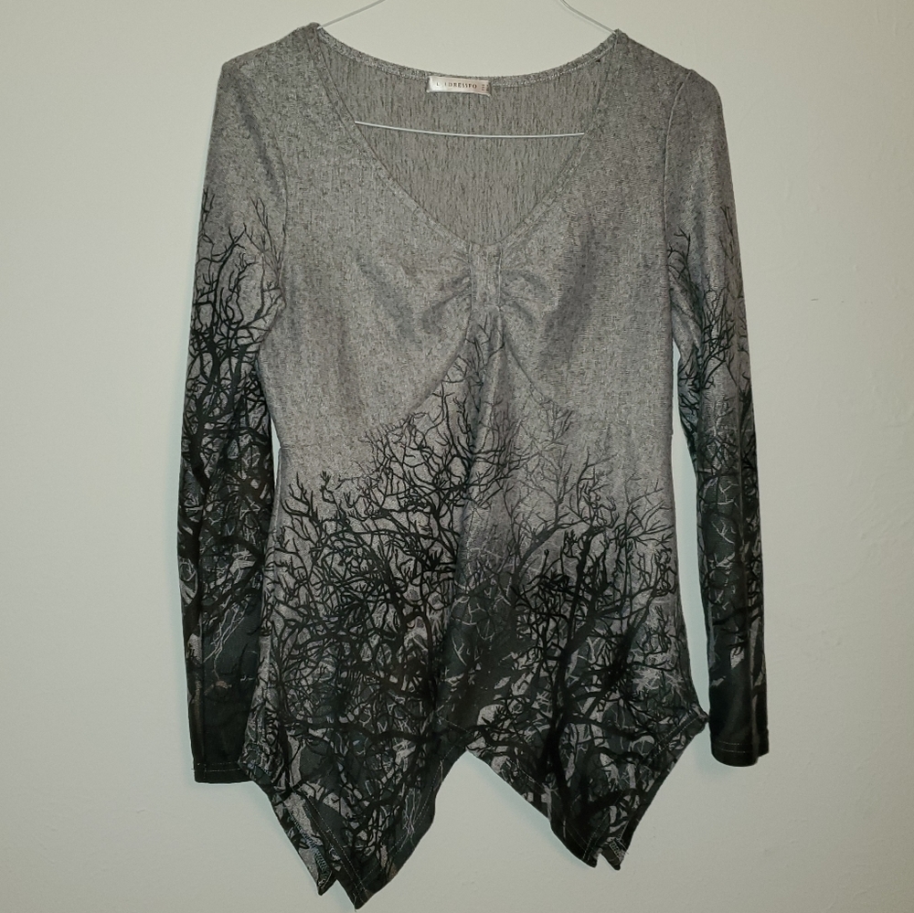 Grey tree silhouette dip dye shirt
